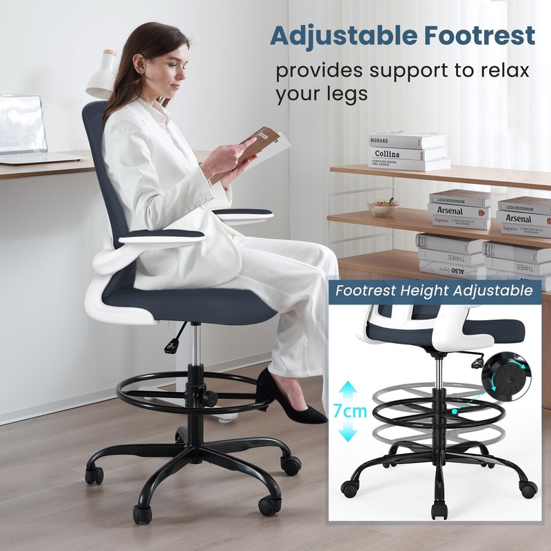 Drafting Chair, Tall Office Chair with Flip-up Armrests Executive Ergonomic C... gallery