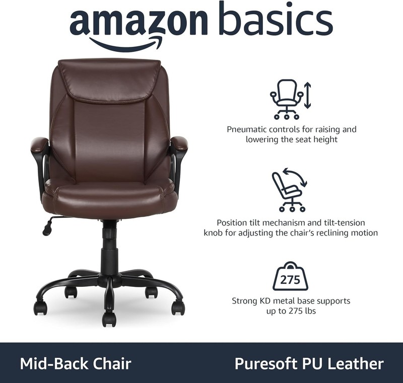 Puresoft PU Padded Office Chair, Ergonomic Design - Adjustable & Chic in Brown gallery