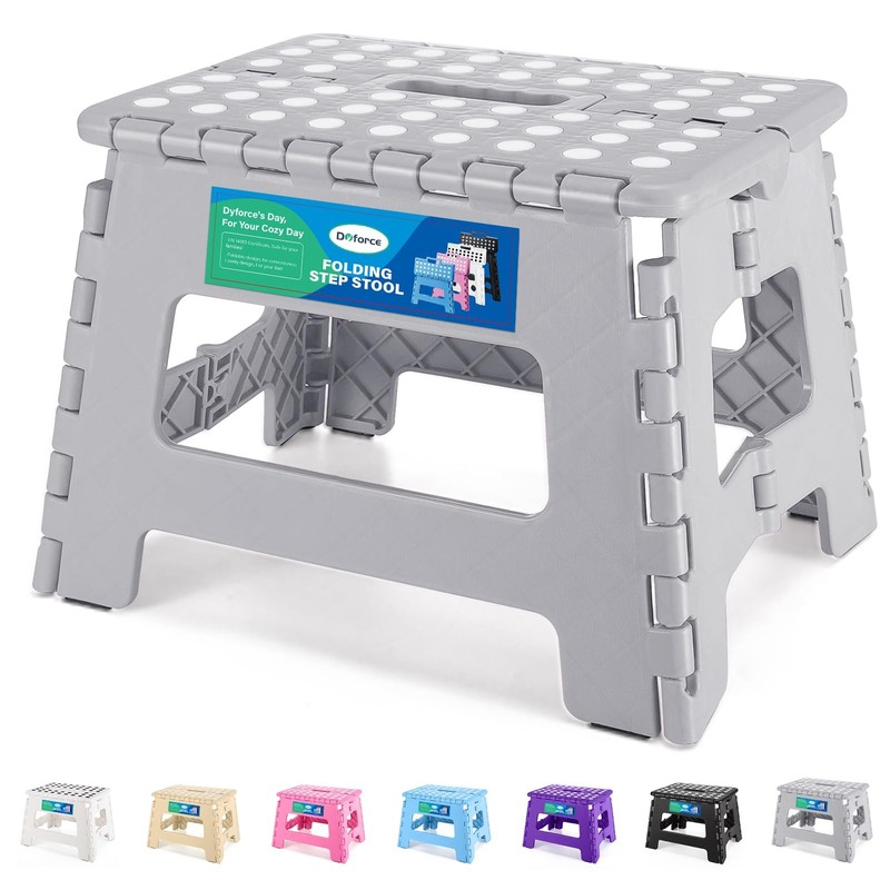 Dyforce 9" Folding Step Stool for Kids and Adults, Collapsible 9inch, Gray