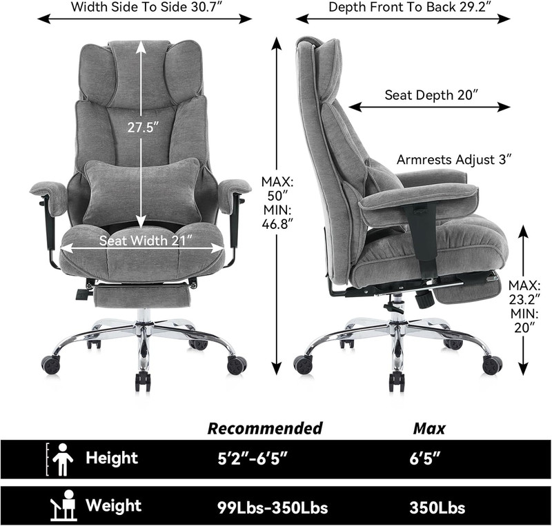 Executive Office Chair, Soft-Cushioned Computer Chair with Foot Rest, Fabric Hom gallery