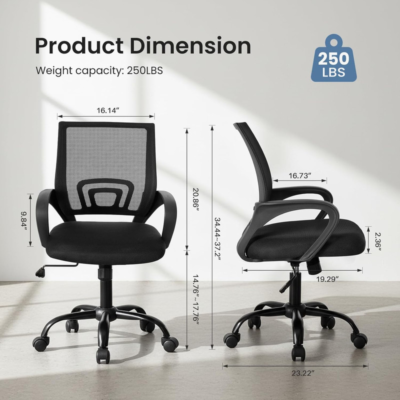 Office Desk Chair - Ergonomic Mid Back with Lumbar Support & Rocking Mode, Heigh gallery