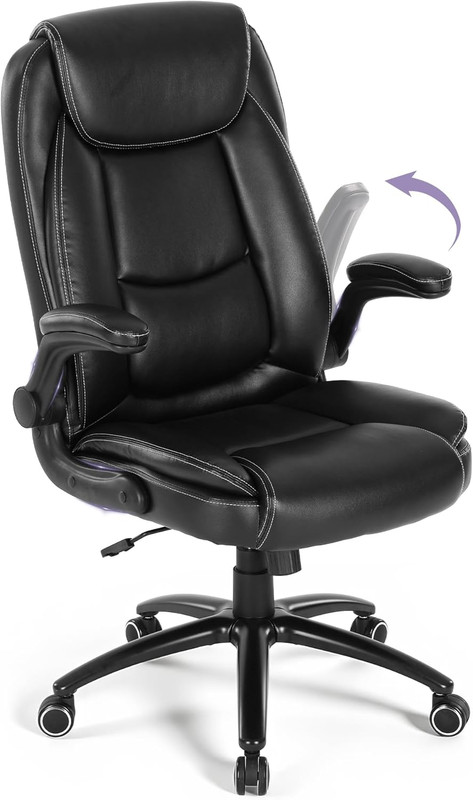 Ergonomic 300Lbs Office Chair with Flip-Up Armrests & Reclining Backrest
