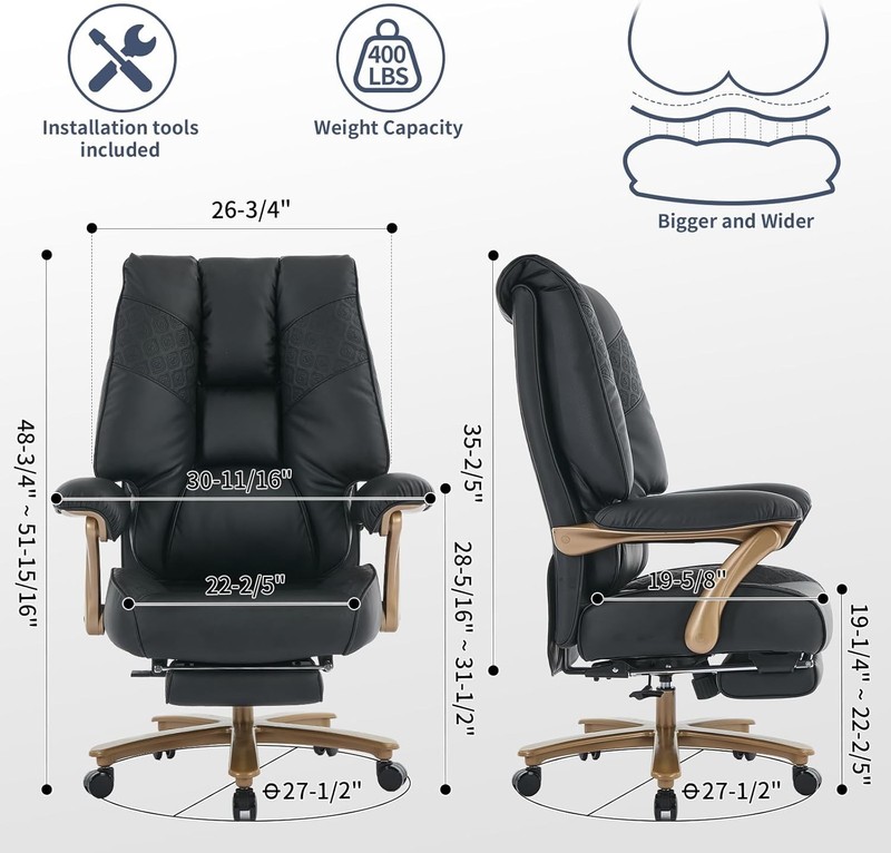 EXCEBET Big Tall Executive Office Chair Footrest 400LBS Black gallery