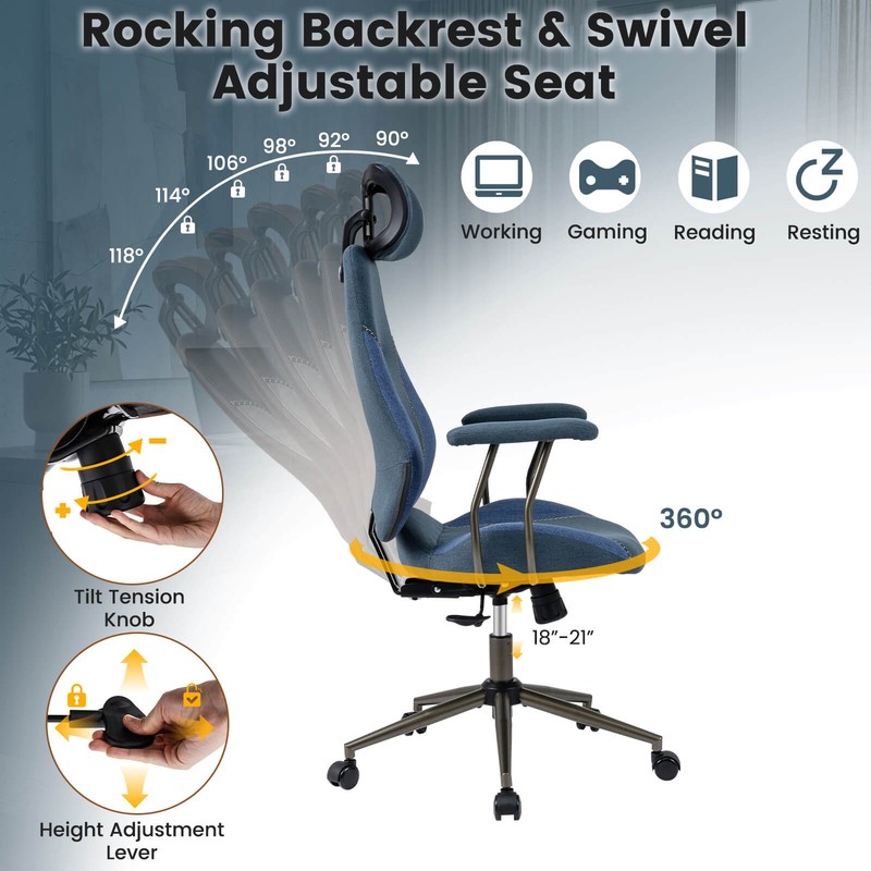 Ergonomic Office Chair w/2D Headrest, Rocking Backrest & Wheels, Gaming Chair gallery