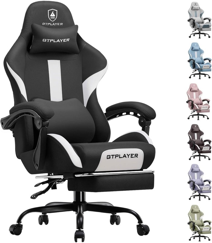 Gaming Chair W/ Foot Rest & Pocket Spring Cushion Breathable Fabric Home Office