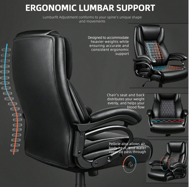 500lbs Heavy Duty big and tall leather office Chair Ergonomic executive wide 500 gallery