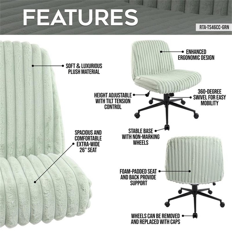 Pemberly Row Soft & Luxurious Plush Material Green Criss Cross Chair gallery