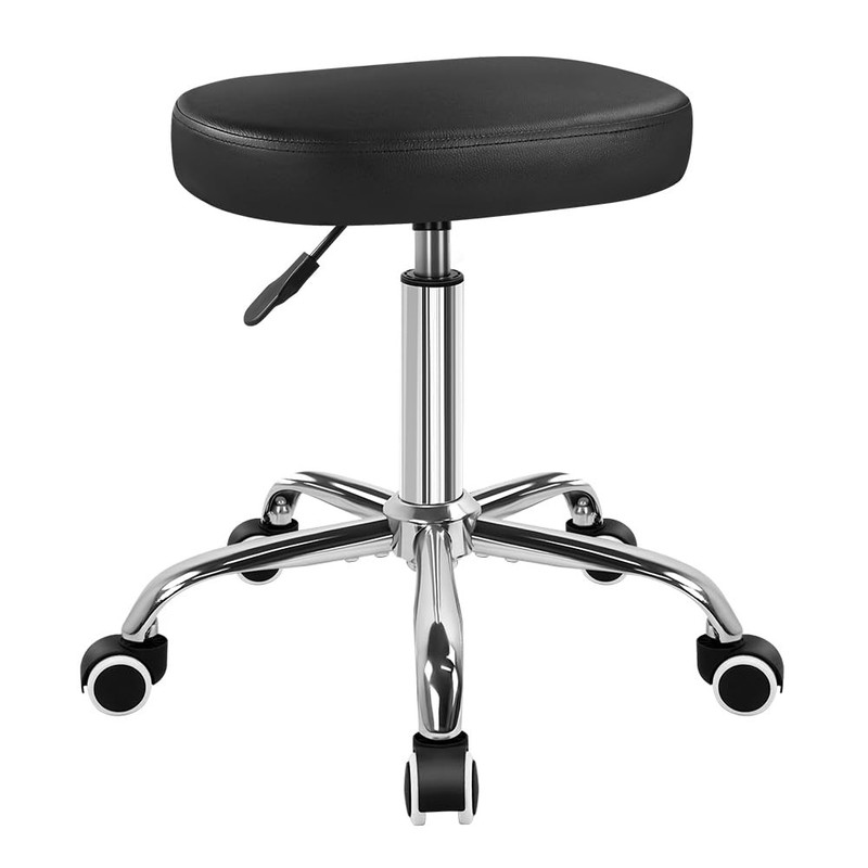 KKTONER Square Rolling Stool Swivel Height Adjustable for Office Black