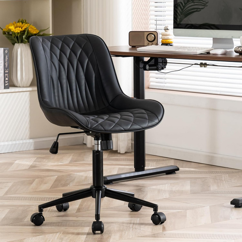 Stylish Black Armless Ergonomic Rolling Desk Chair with Wheels and Swivel