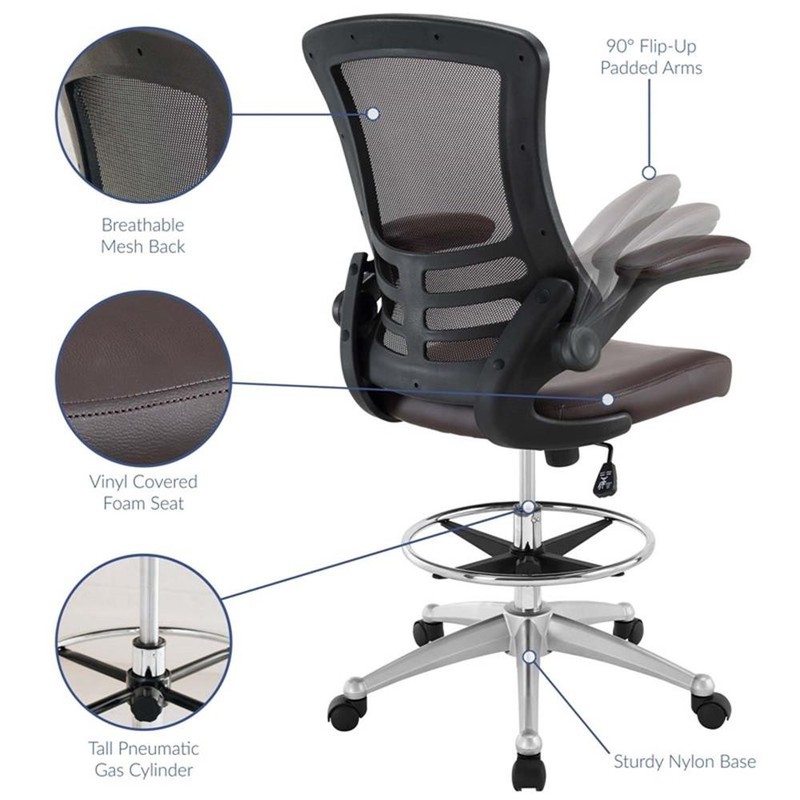 Modway Attainment Modern Vinyl Drafting Chair in Brown Finish gallery