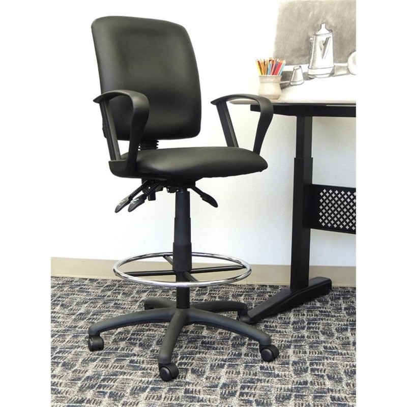 Scranton & Co LeatherPlus Drafting Stool with Loop Arms and Footring in Black gallery