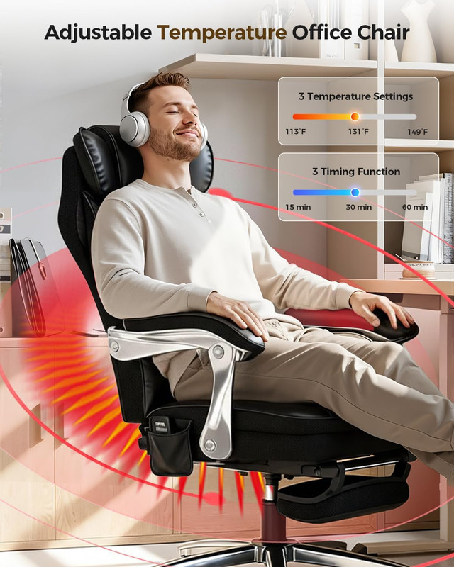 600LBS Big and Tall Office Chair with Massage and Heat, 23.5" Wide Leather Offic gallery