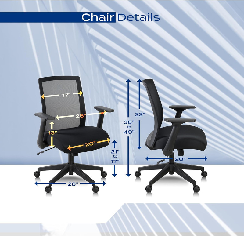 Squire Ergonomic Mesh Office Chair with Adjustable Lumbar Support & Flip-Up Arms gallery