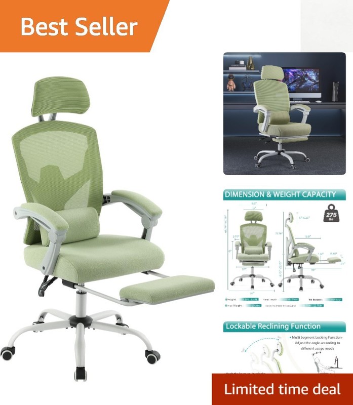 Ergonomic Light Green Gaming Chair with Footrest - Comfortable Home & Office