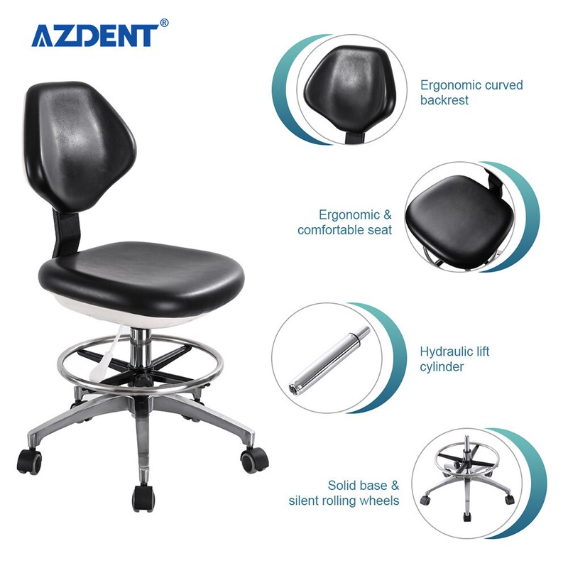 Dental Medical Assistant Stool Adjustable Height Mobile Chair Blue/Black gallery