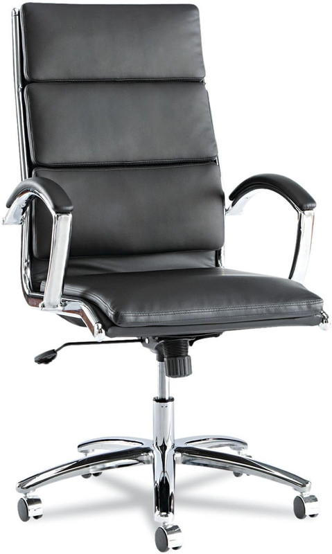 Neratoli High-Back Swivel Chair – Black Leather & Chrome Frame