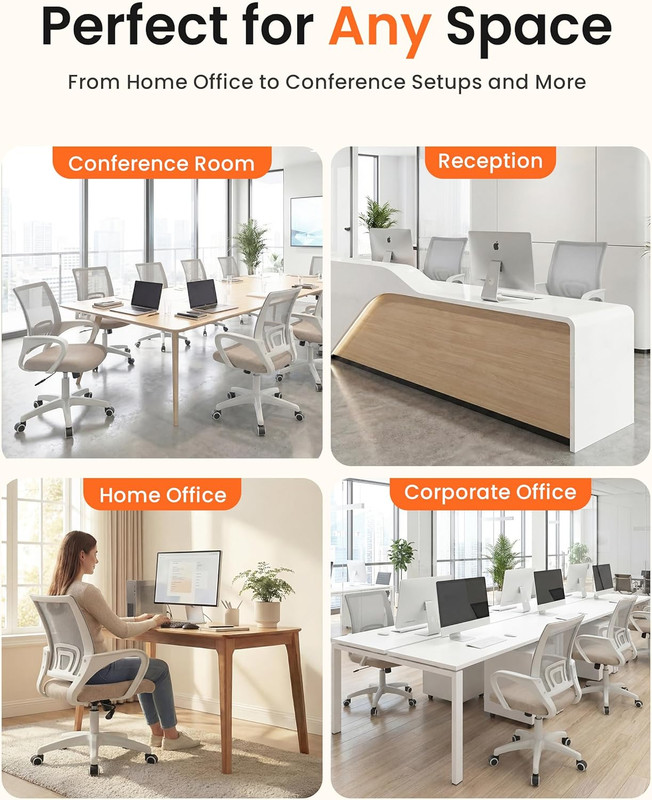 Mesh Office Desk Chair Ergonomic Mid Back Lumbar Support Adjustable Beige gallery