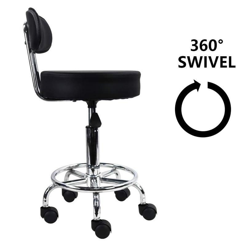 KKTONER PU Leather Rolling Stool Mid-Back with Footrest Height Adjustable Off... gallery