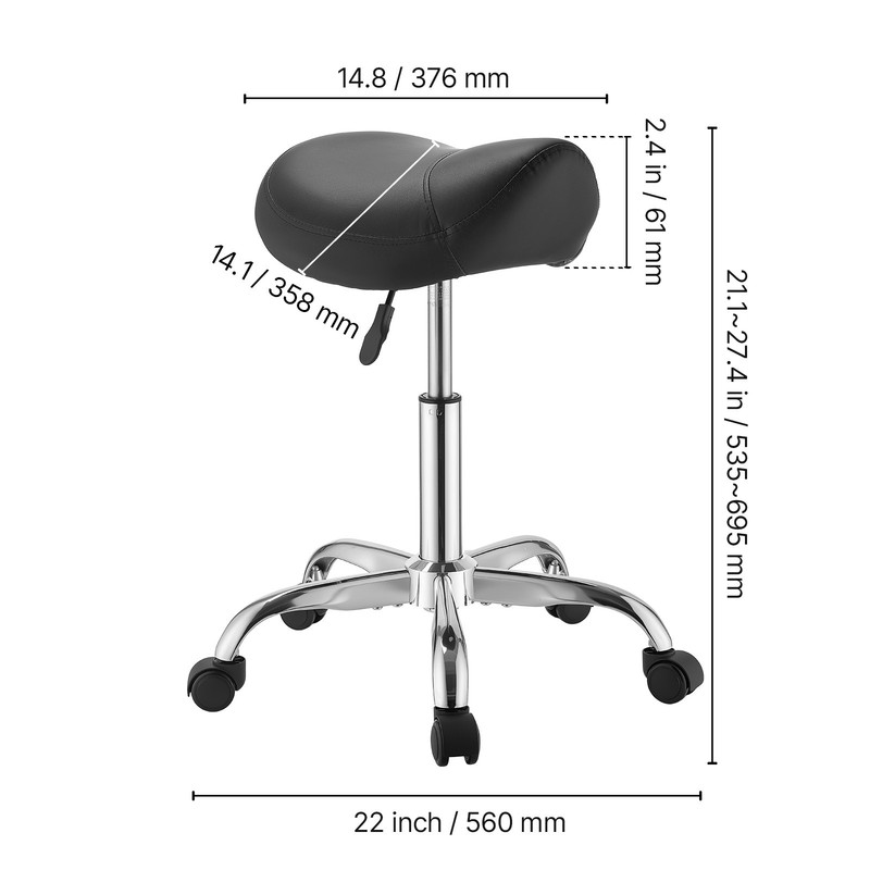 Uimoso Adjustable Saddle Stool with Wheels, 500 lbs Capacity, Black gallery