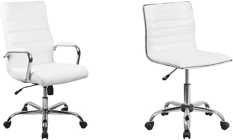 Stylish White Executive Swivel Desk Chair with Chrome Frame and Ribbed Design