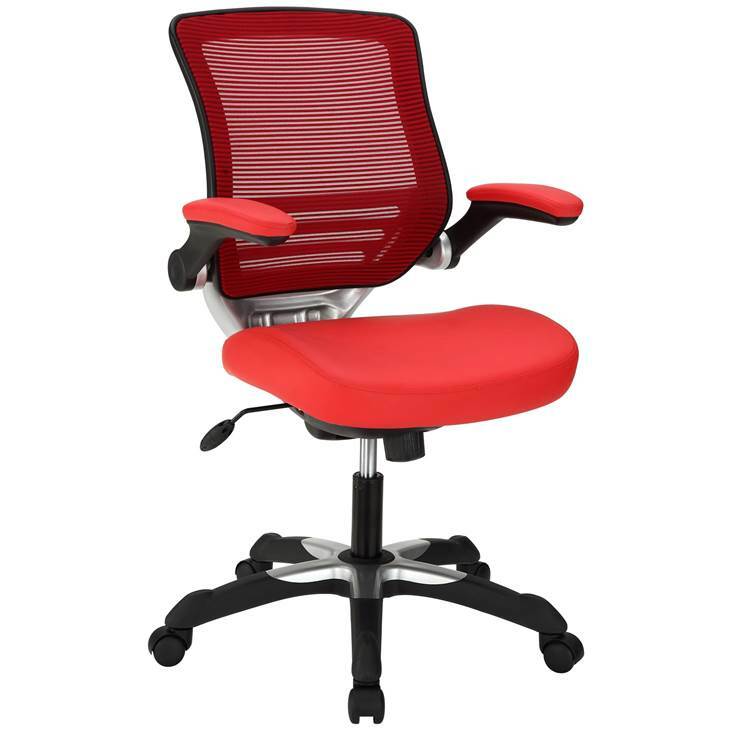 Mid-Back Red Mesh Back and Vinyl Seat Office Task Chair w/ Flip-Up Padded Arms