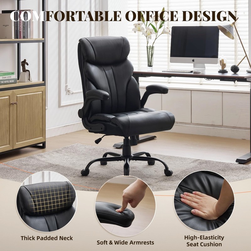 Big and Tall Office Chair Reclining High Back Leather Computer Chair 500LBS gallery