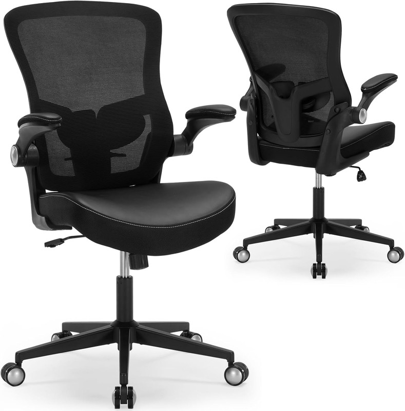 Ergonomic PU Leather Office Chair, 400Lbs Weight Capacity, Breathable Mesh Back,