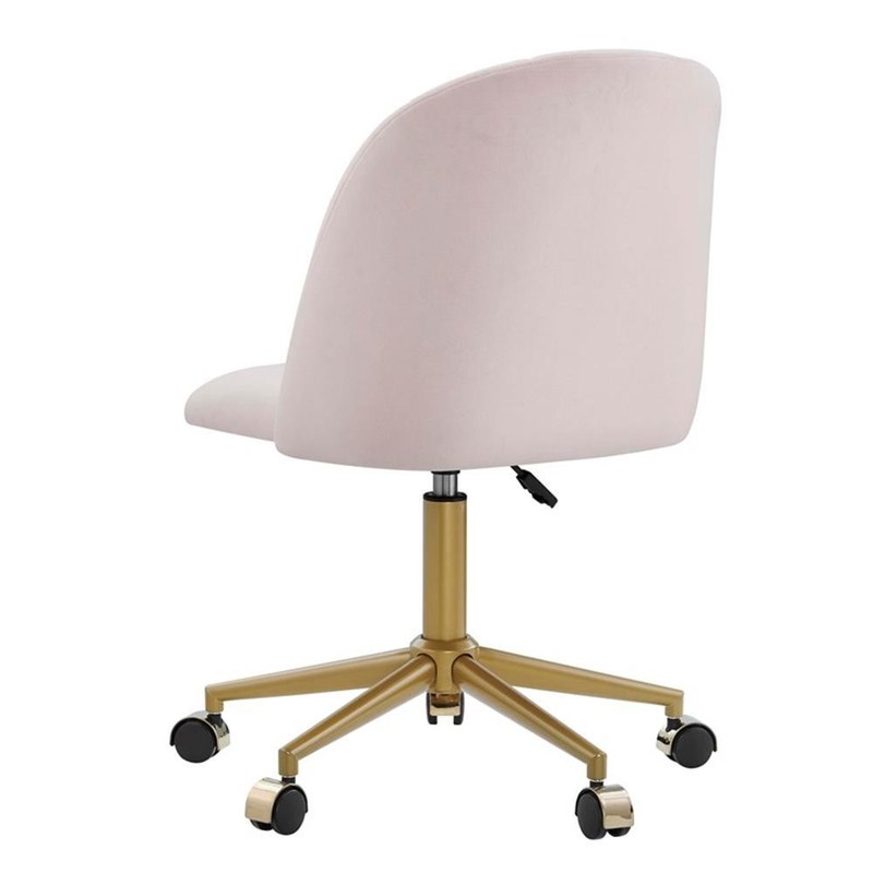 Pemberly Row Upholstered Adjustable Swivel Desk Chair Gold Legs in Blush Pink gallery