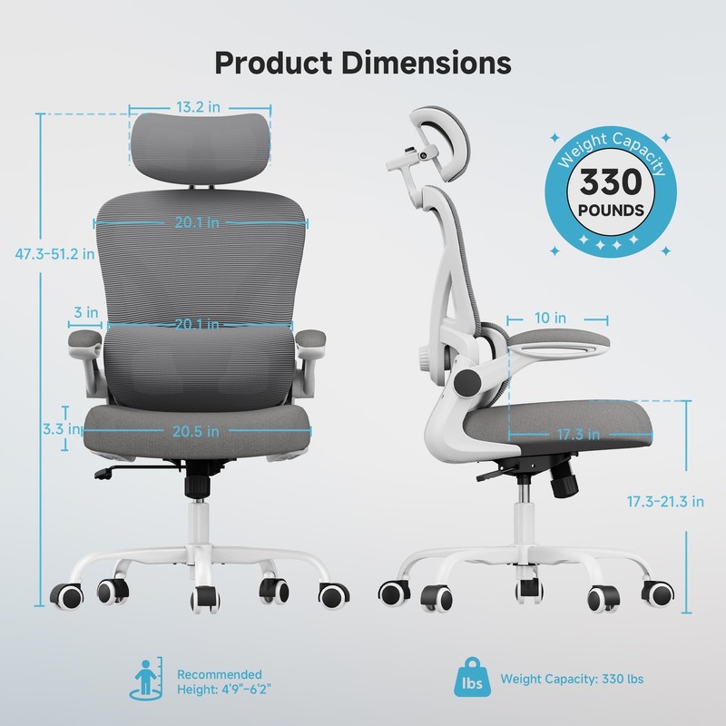 Ergonomic Office Chair, 330LBS Desk Chair with 3-Level Lumbar Support & Headr... gallery