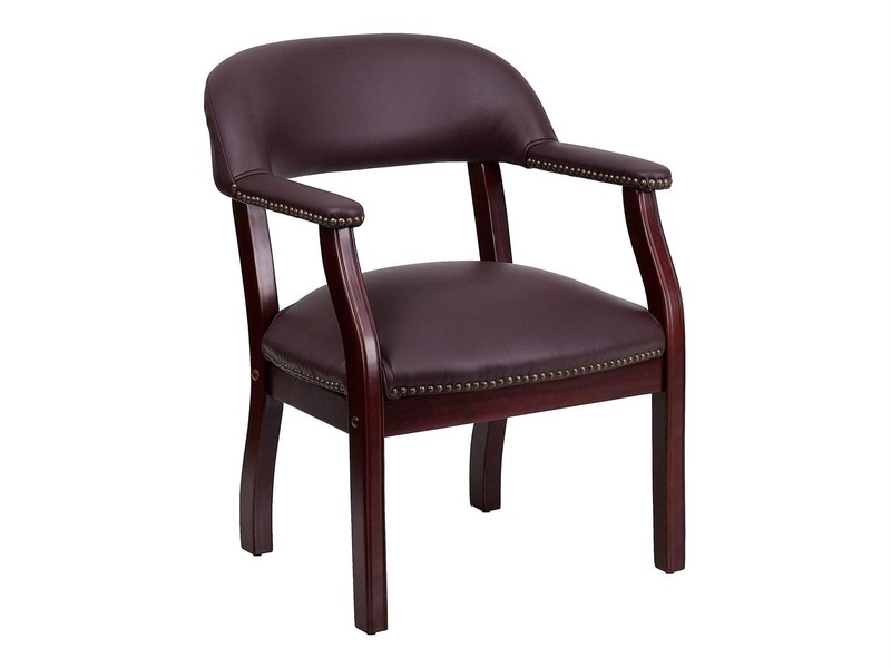 Scranton & Co Leather Burgundy Guest Chair Rectangular Padded Arms 31.25″ H x…