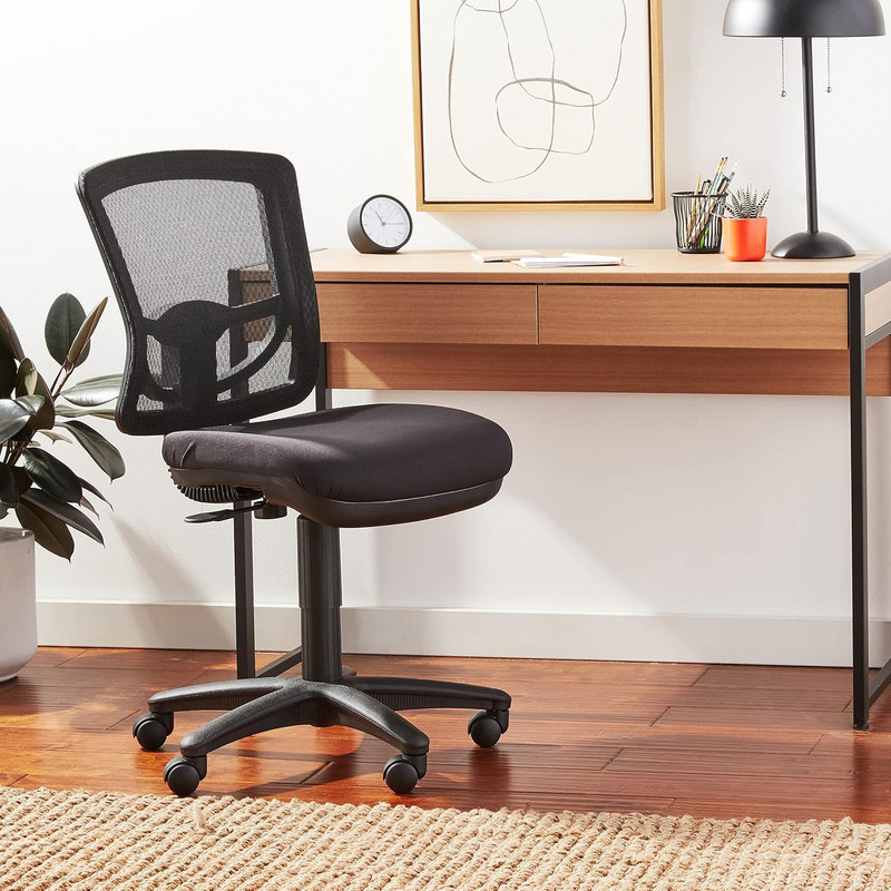 Armless Adjustable Office Task Chair with Breathable Mesh Back - Black gallery