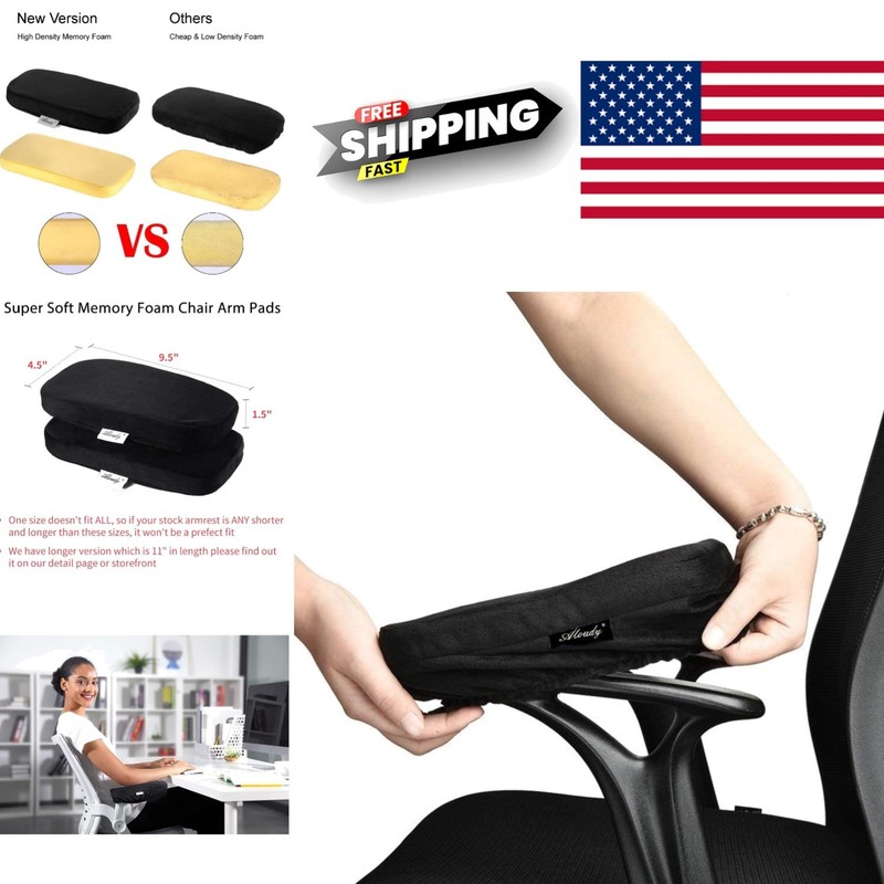 Ergonomic Memory Foam Armrest Pads Set of 2 Black for Elbow Pressure Relief