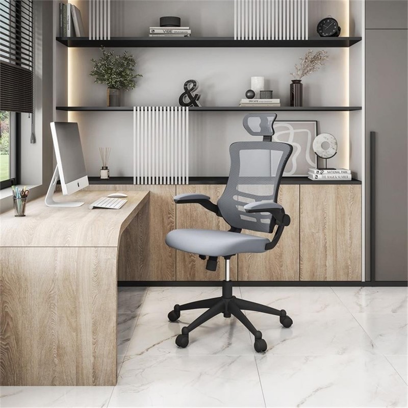 Pemberly Row Executive High Back Office Chair w/ Headrest in Silver Gray Fabric gallery