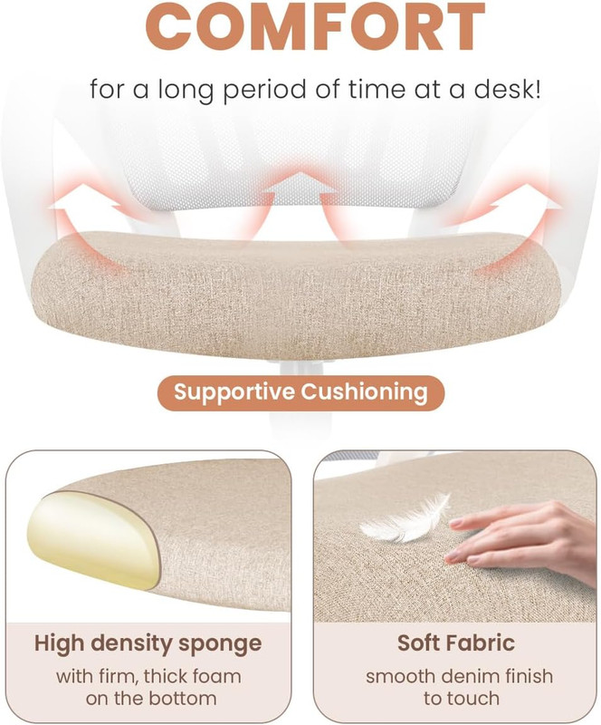 Mesh Office Desk Chair Ergonomic Mid Back Lumbar Support Adjustable Beige gallery