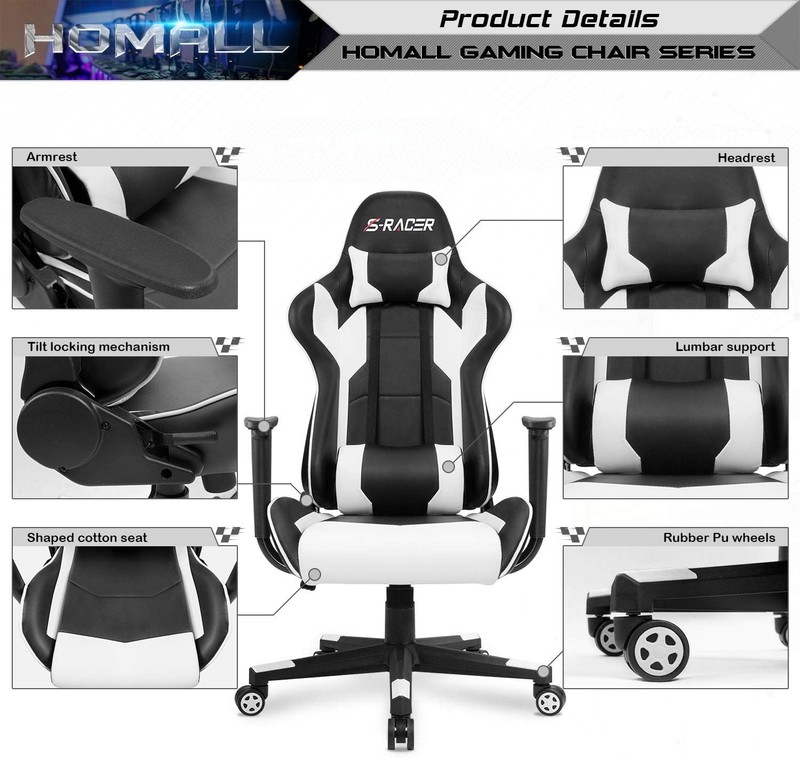 Gaming Chair, Office Chair High Back Computer Chair Leather Desk (White) gallery