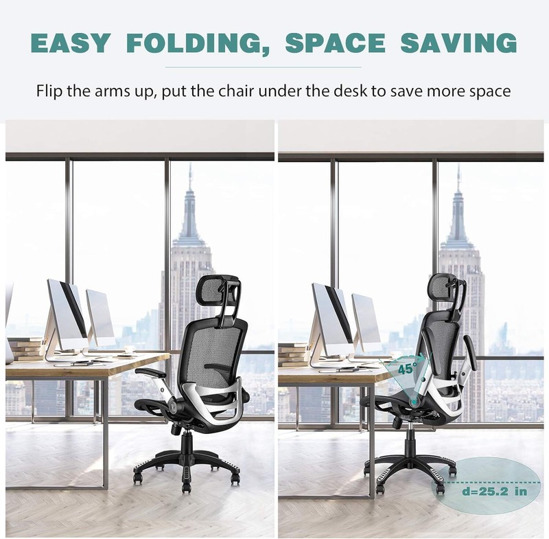 Ergonomic Mesh Office Chair Adjustable Headrest Flip-Up Arms Computer Task Chair gallery