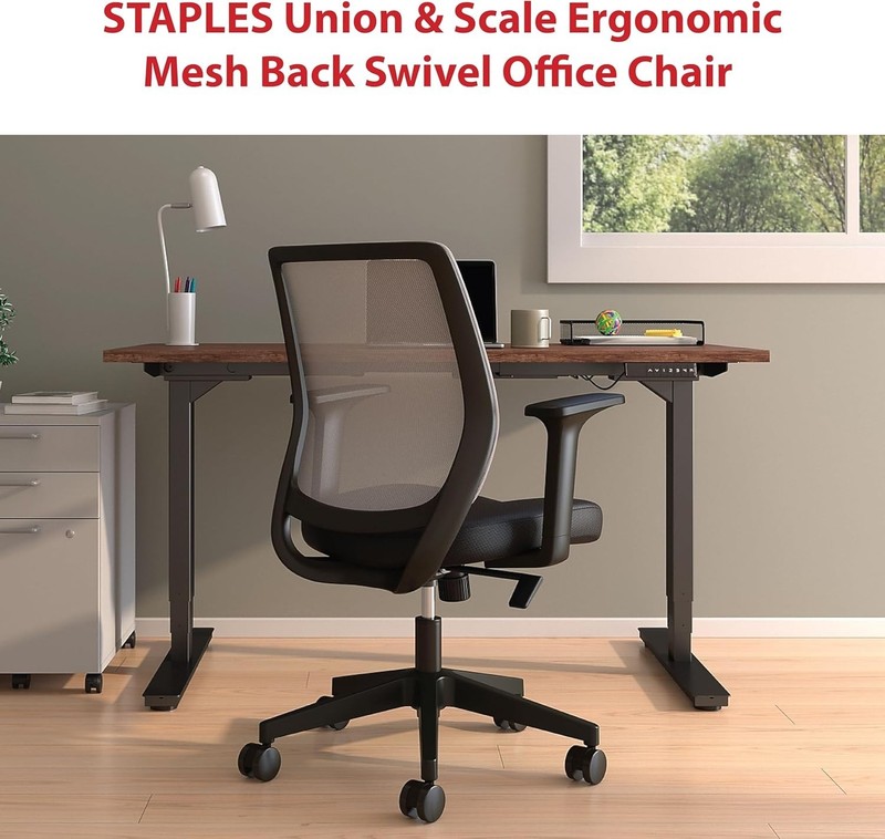 Staples Essentials Ergonomic Fabric Swivel Task Chair, Black gallery