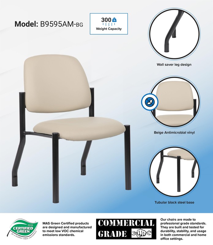 Boss Office Armless Guest Side Chair 300 lb. Weight Capacity in Beige gallery
