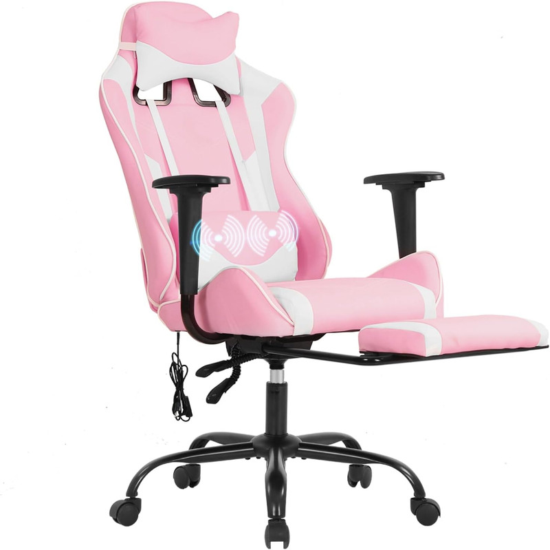 Silla Gamer Ergonómica Reclinable Con Masaje, Reposapiés Y Soporte Lumbar