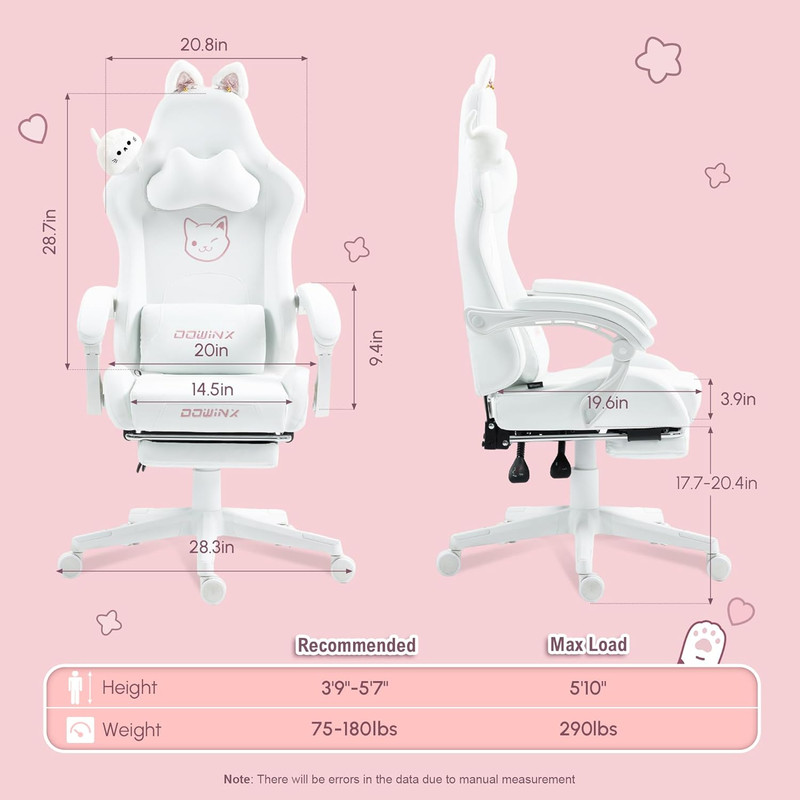 Gaming Chair Cute with Cat Ears and Massage Lumbar Support, Ergonomic Computer C gallery