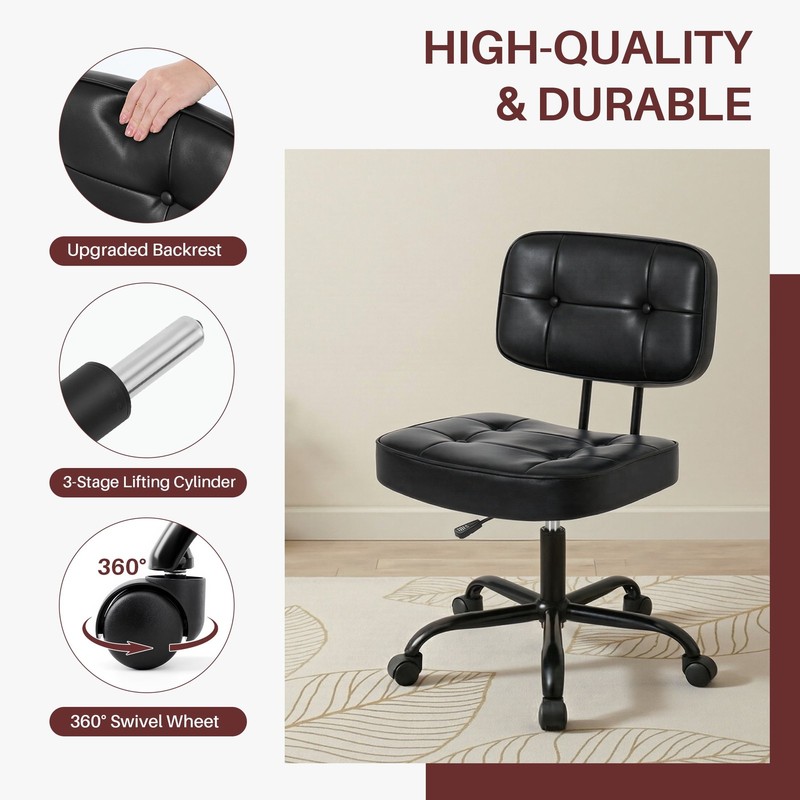 Ergonomic Home Office PU Leather Desk Chair Small Space Thickened Cushion gallery