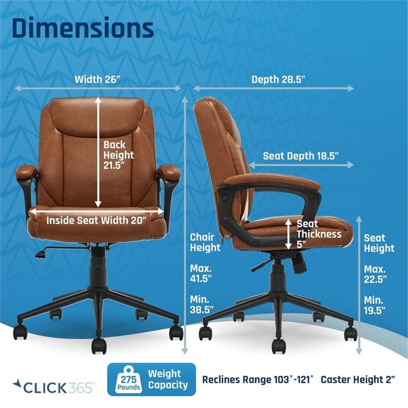 Pemberly Row Ergonomic Mid Back Desk Chair Bonded Leather Cognac