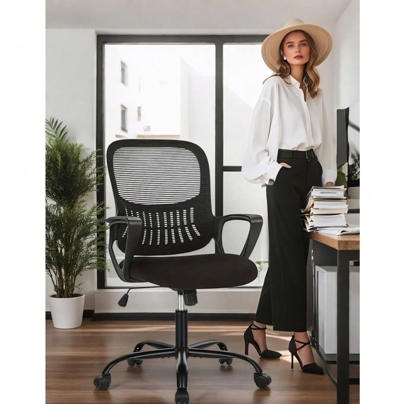 Office Ergonomic Desk Chair, Mesh Comfy Computer Work Chair With Armrests -FGQA