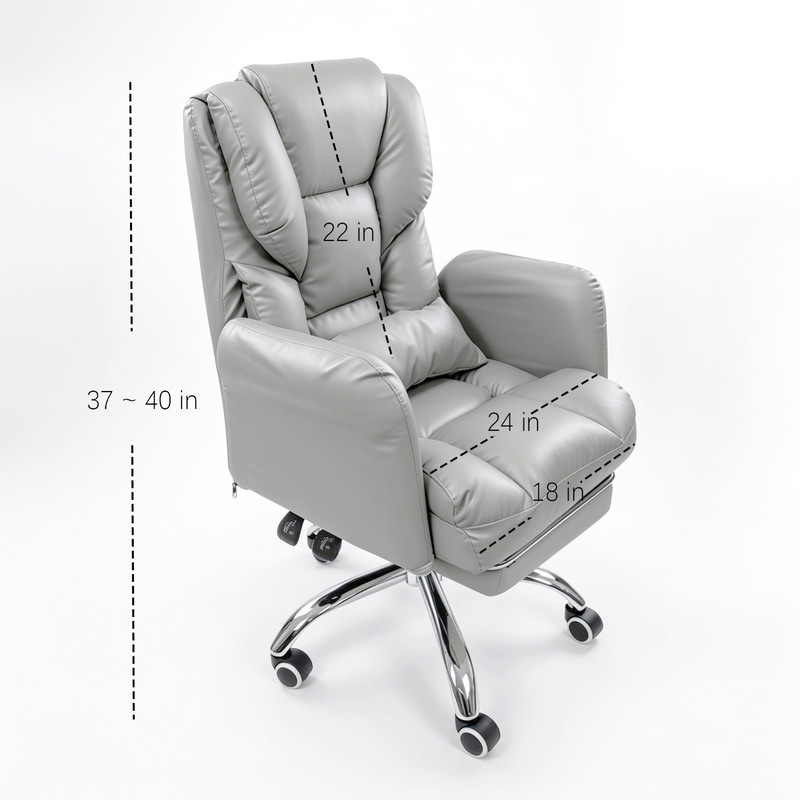 Executive Office Chair with Footrest Big Tall Office Chair Thick Cushion Gray