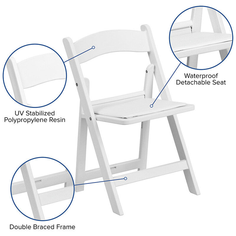 Kids Size White Resin Folding Chair with White Vinyl Padded Seat gallery