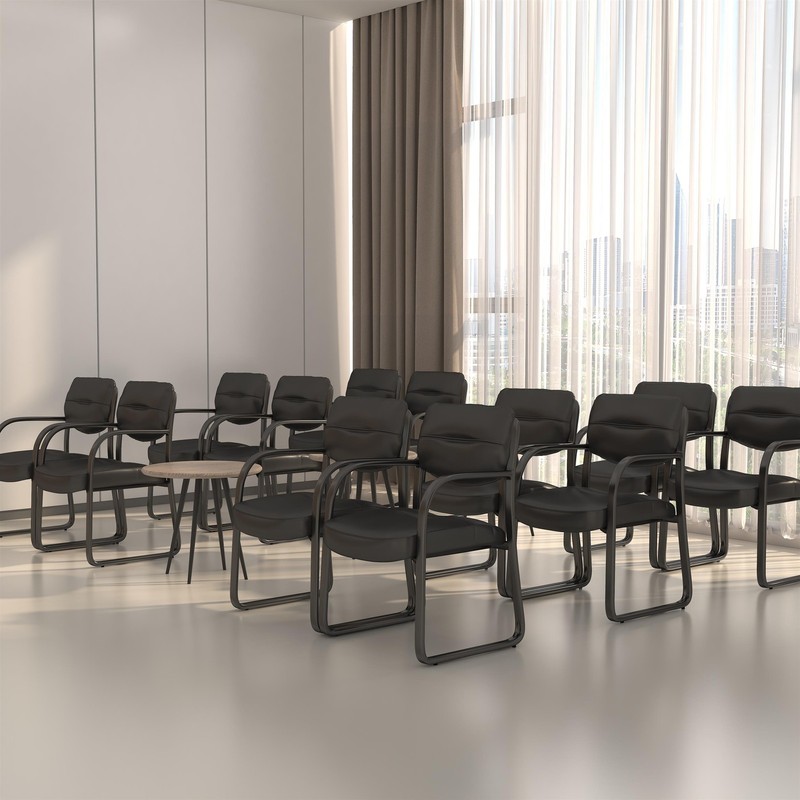 Boss Office Products Leather Guest Chair with Sled Base in Black gallery