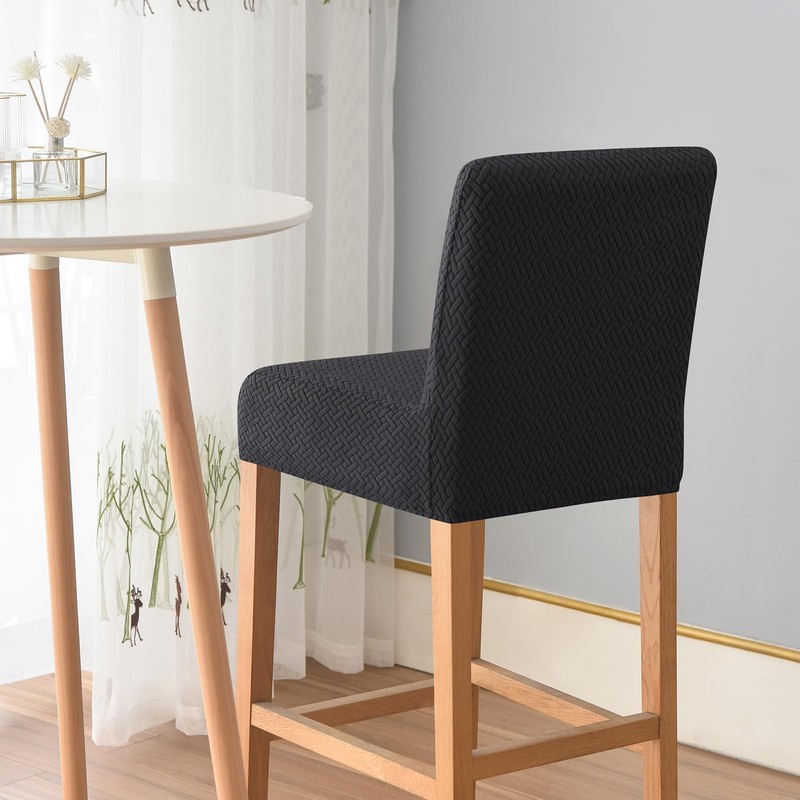 Gollense Bar Stool Covers Set of 4 Stretch Jacquard Barstool Slipcovers Black gallery