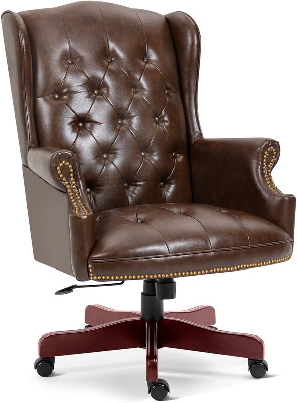 Executive Office Chair Faux Leather Home Office Desk Chairs w/Tufted Wingback