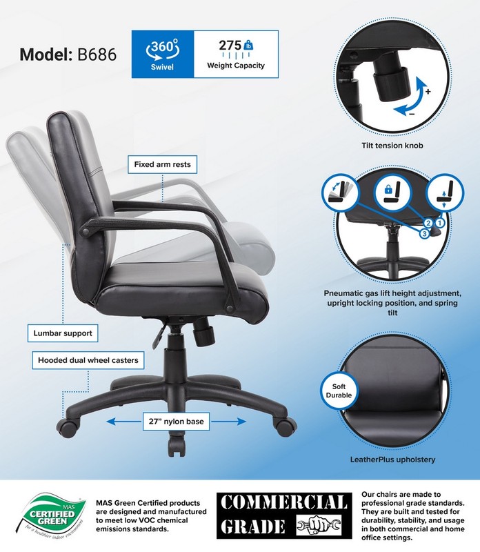 Boss Mid Back Executive Chair In LeatherPlus gallery