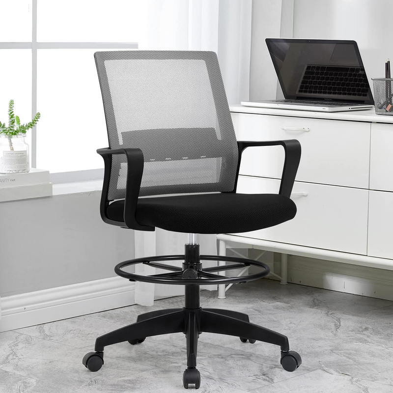 Ergonomic Drafting Chair with Adjustable Foot Ring - Grey Mid-Back Office Chair gallery